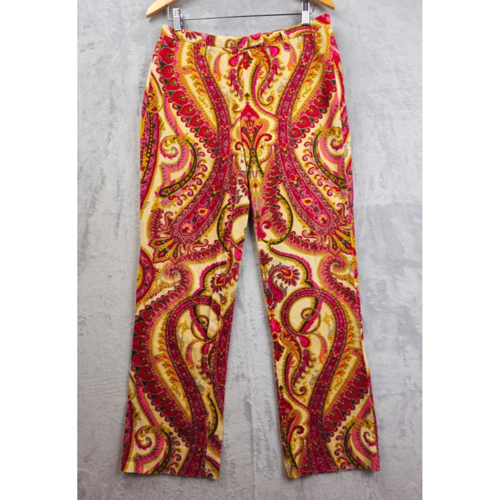VTG 70s 80s Loud Bold Paisley‎ Floral Red Yellow DISCO Corduroy Pants 31x32.5